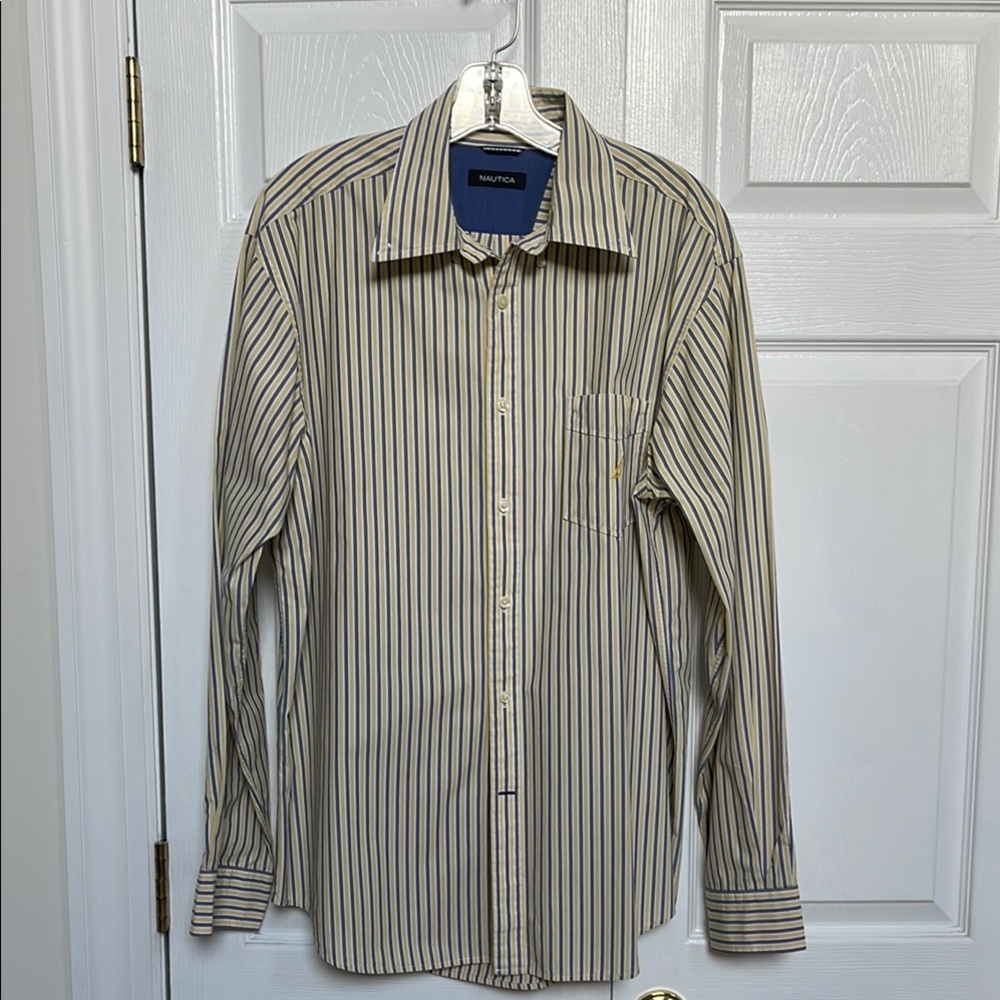 Nautica Men's Striped Shirt - Yellow and Blue - like new - freshly pressed